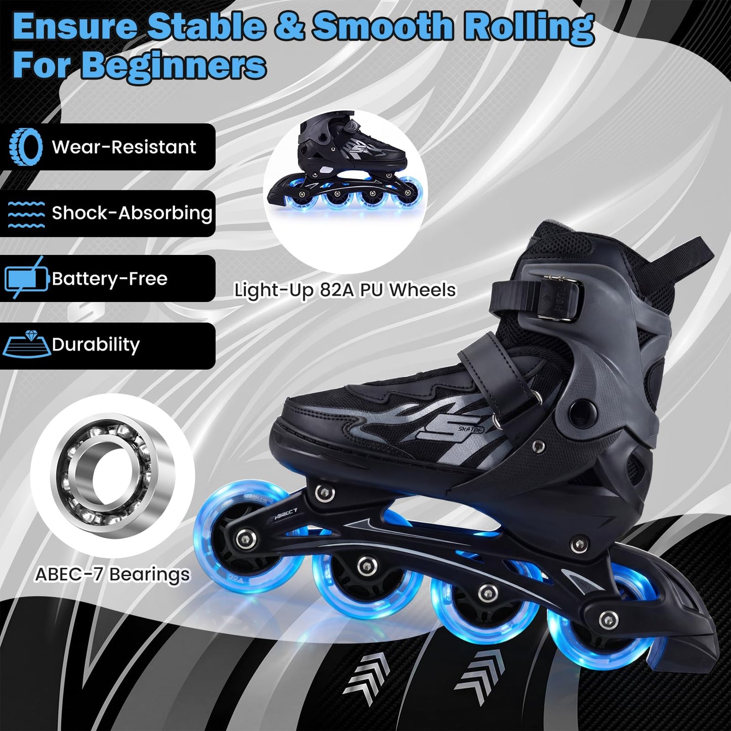 Kids Inline Skates for Boys & Girls, 4 Sizes Adjustable Blades Roller Skates