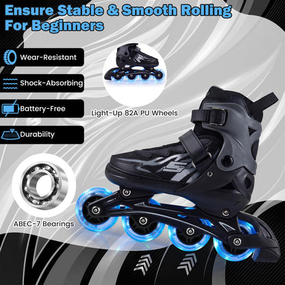 Kids Inline Skates for Boys & Girls, 4 Sizes Adjustable Blades Roller Skates