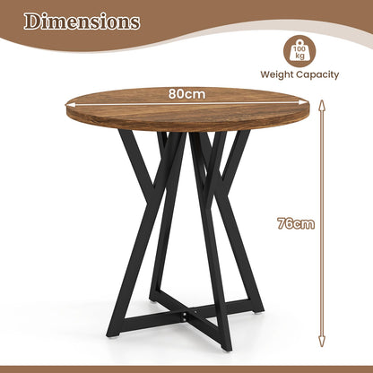 80cm Round Dining Table with Metal Pedestal Base and Adjustable Foot Pads