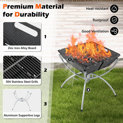 3-In-1 Stainless Steel Portable Campfire Grill with Cooking Grills