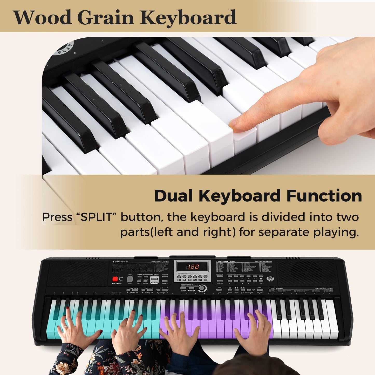 61 Key Keyboard Piano, Portable Digital Piano with 200 Rhythms