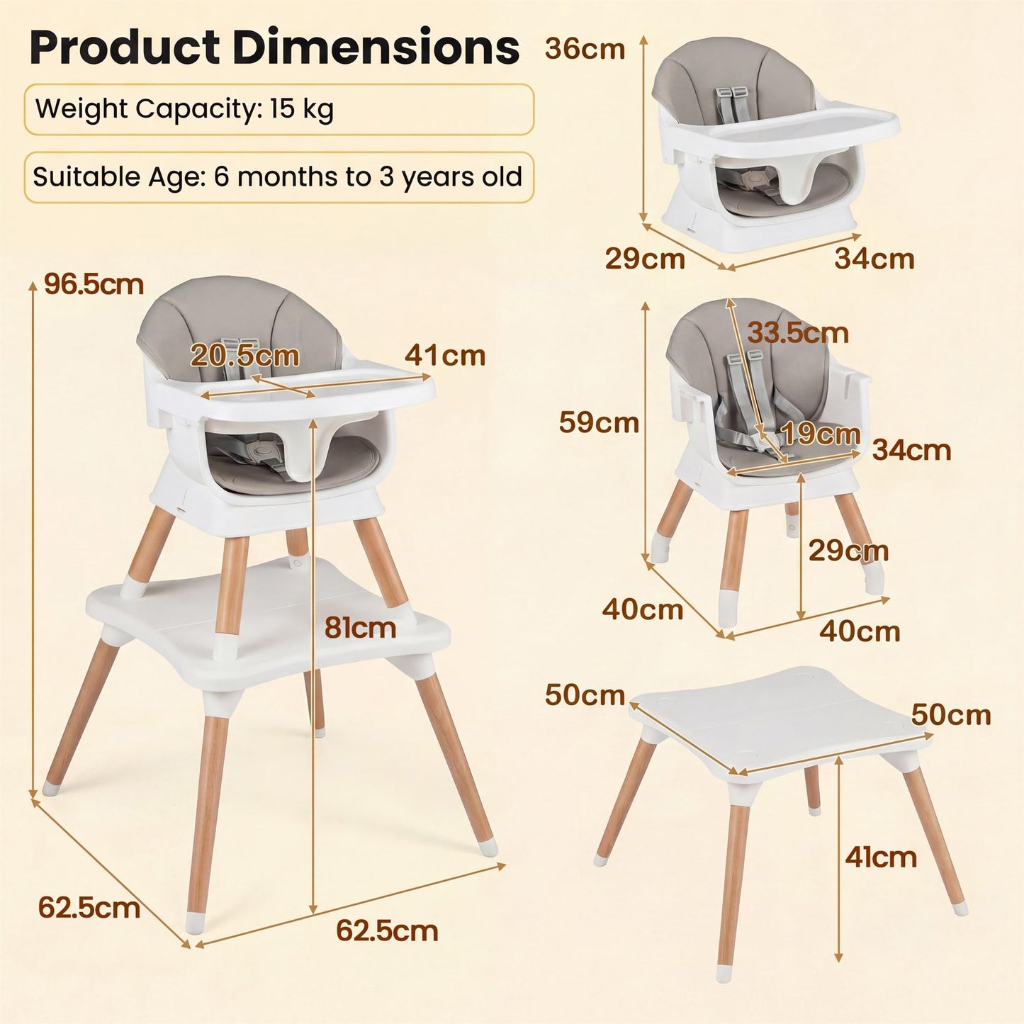 9 in 1 Convertible High Chairs for Toddlers, Infant Highchairs with Solid Wood Legs
