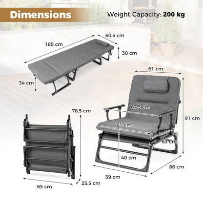 3-in-1 Folding Camping Cot with Removable Mattress and Flip-up Pillow
