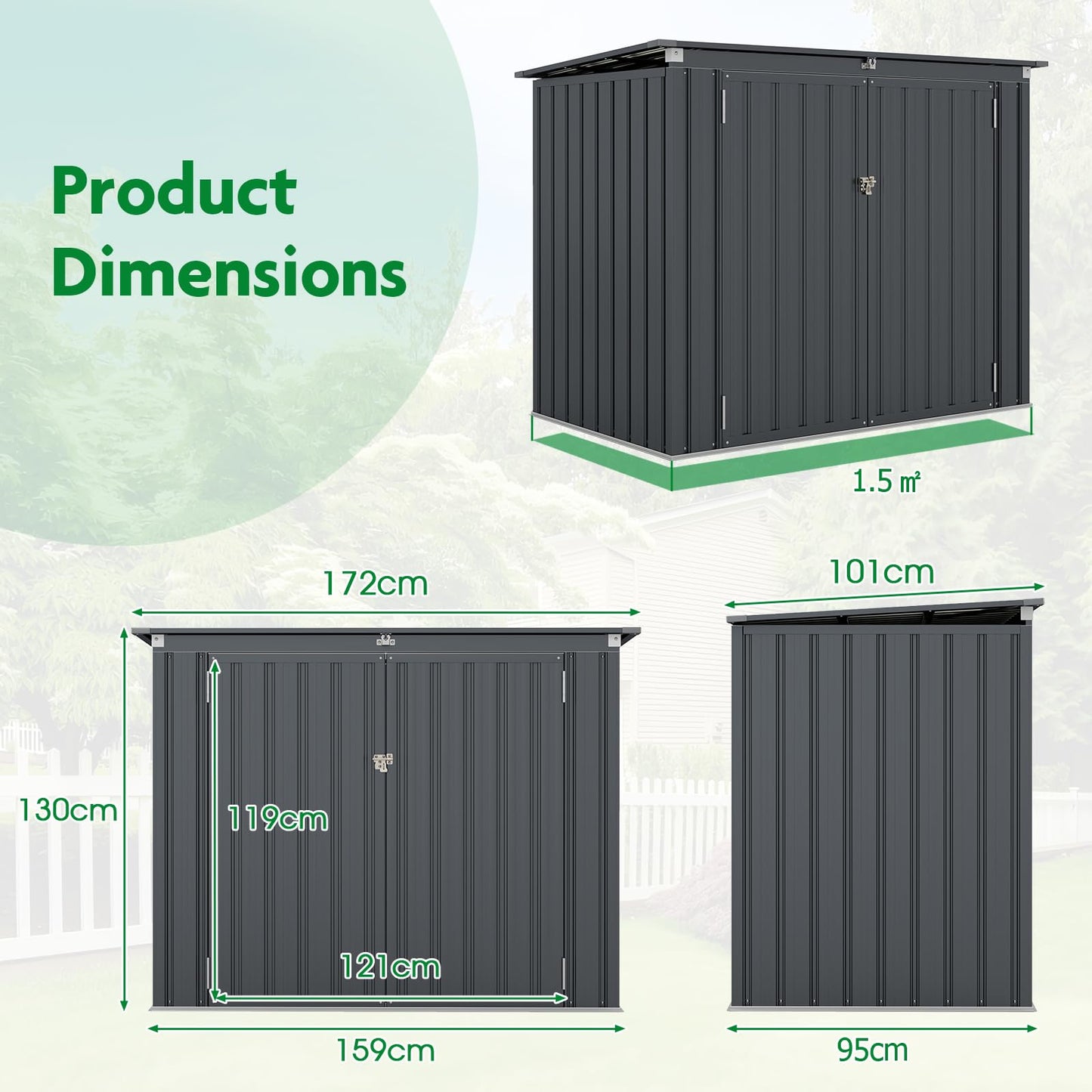 6 x 3 FT Garden Storage Shed, Galvanized Metal Trash Can Garden Shed with Top Flip Cover