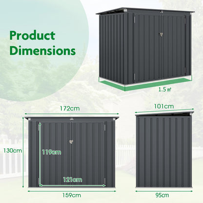 6 x 3 FT Garden Storage Shed, Galvanized Metal Trash Can Garden Shed with Top Flip Cover