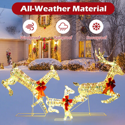 3-Piece Lighted Christmas Reindeer Family with LED Lights and Bows