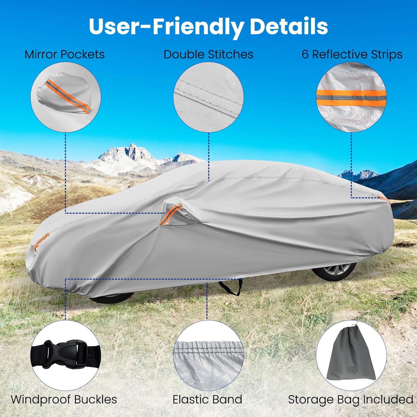 Car Cover for Automobiles Outdoor Full Cover with Cotton Lining Waterproof