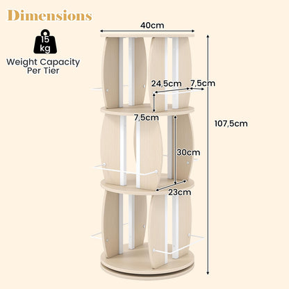 3-Tier 360° Spinning Bookshelf Tower with Display Stands for Small Spaces