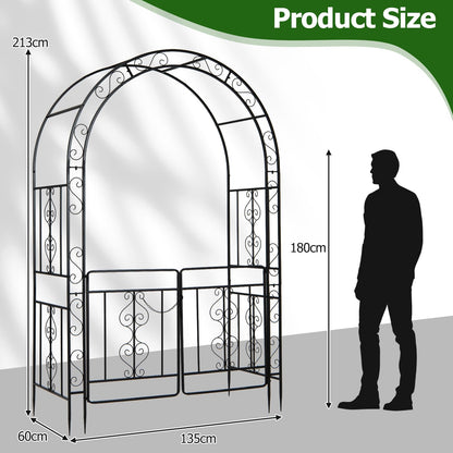 Garden Arch with Gate, Metal Pergola Arbor Trellis for Climbing Plant Rose Vines