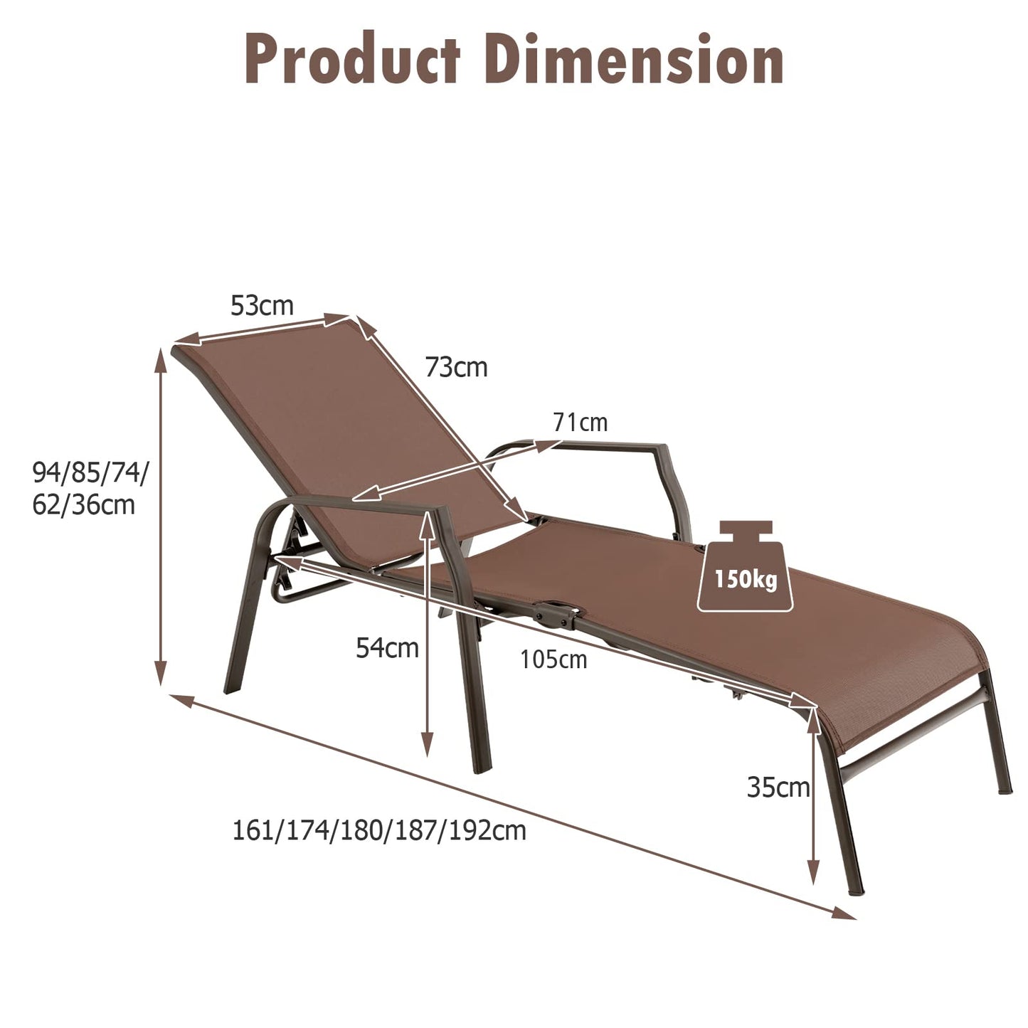 5 Positions Adjustable Stackable Folding Deck Reclining Chair Set of 2