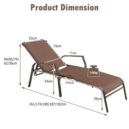 5 Positions Adjustable Stackable Folding Deck Reclining Chair Set of 2