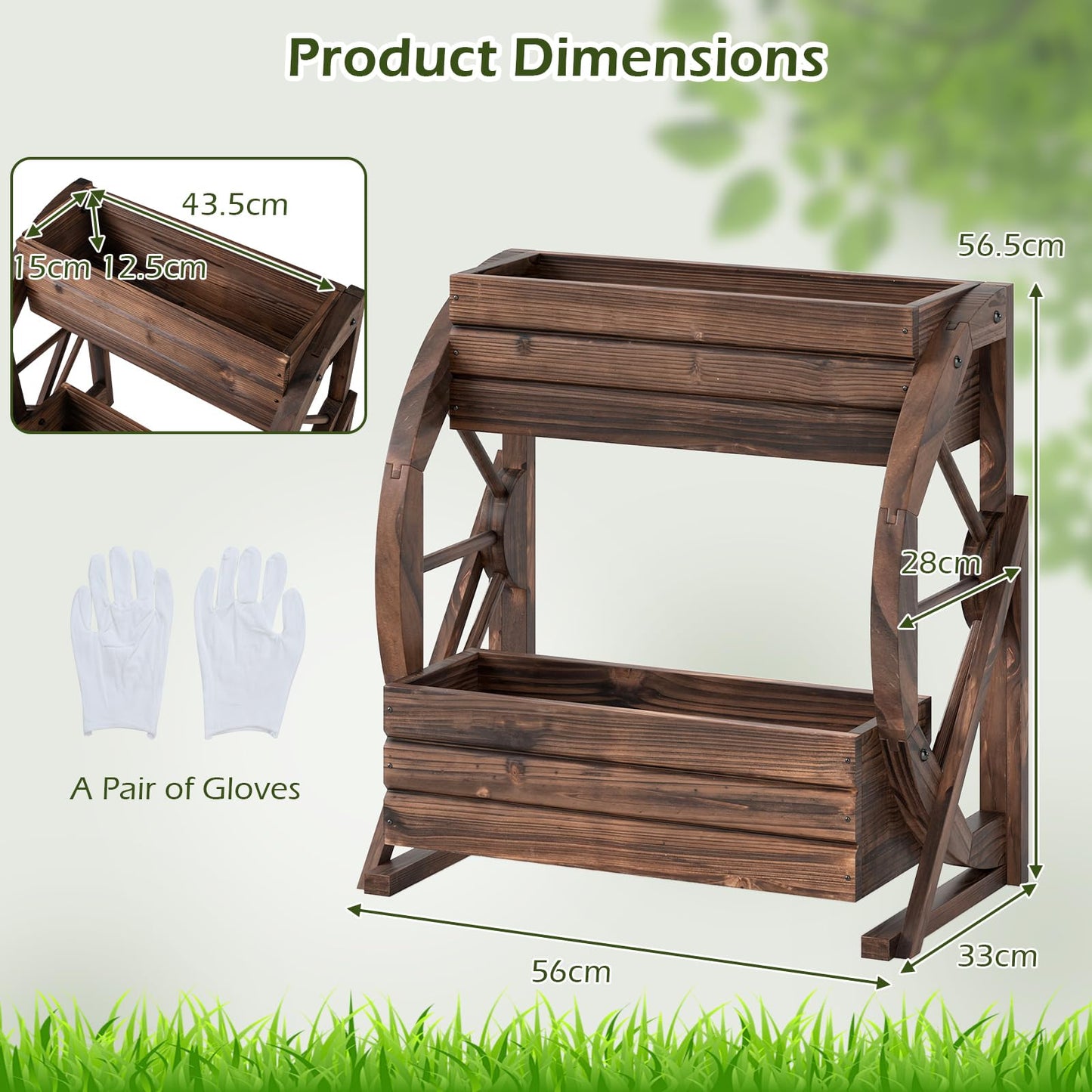 Wood Wagon Planter Box, 2-Tier Rustic Raised Garden Bed with Drainage Holes