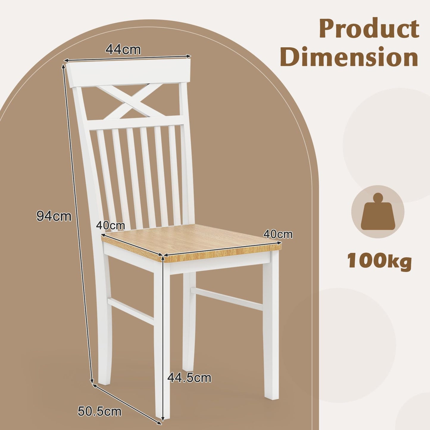 Farmhouse Dining Chair Set of 2 Wooden Kitchen Chair with Rubber Wood Frame