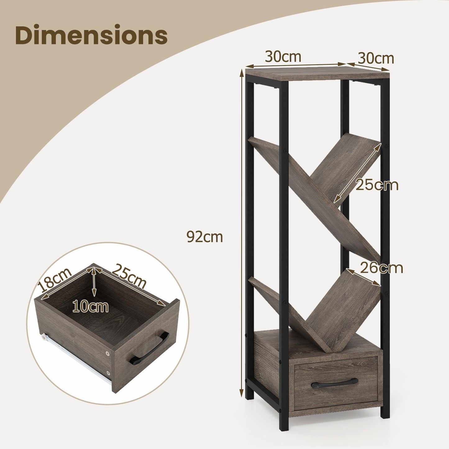 4 Tier Floor Standing Storage Organizer Tree Bookshelf with Drawer