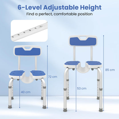 U-Shaped Shower Chair, 6-Level Height Adjustable Aluminium Shower Stool