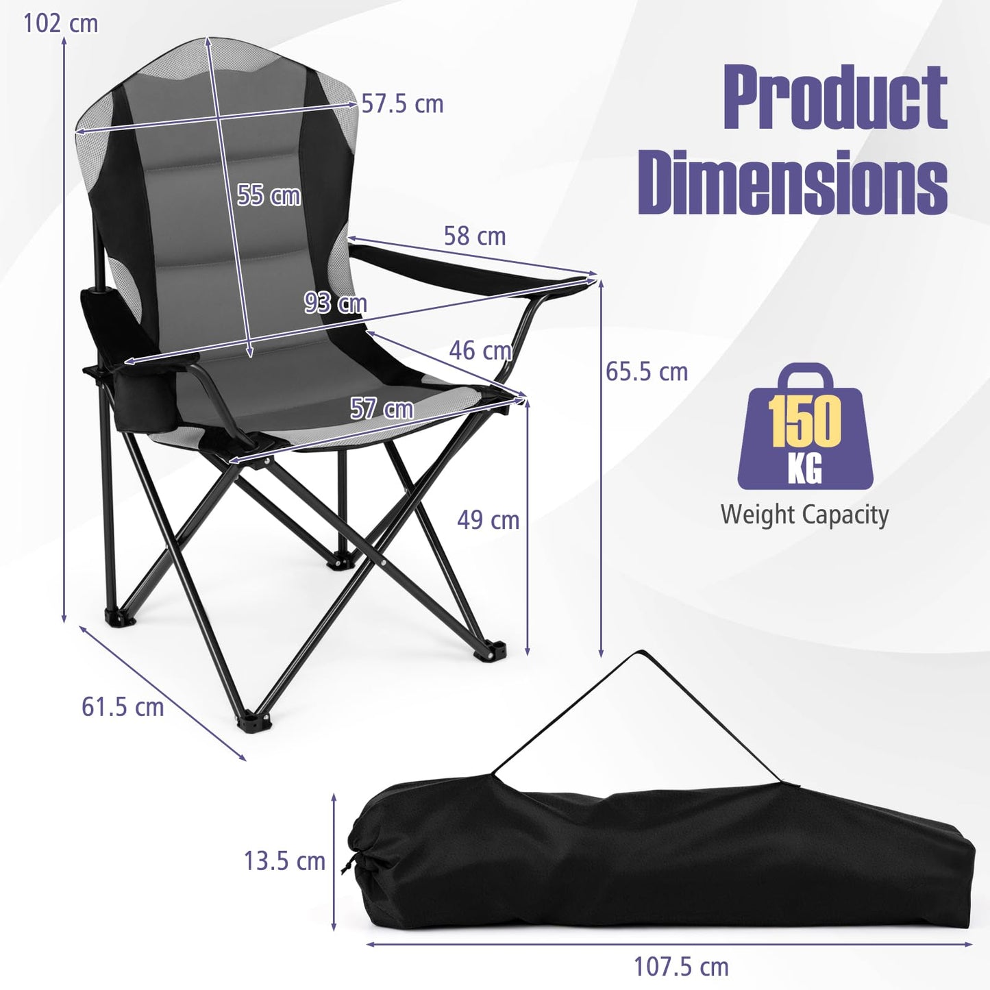 Pack Folding Camping Chair, Large Padded Chair