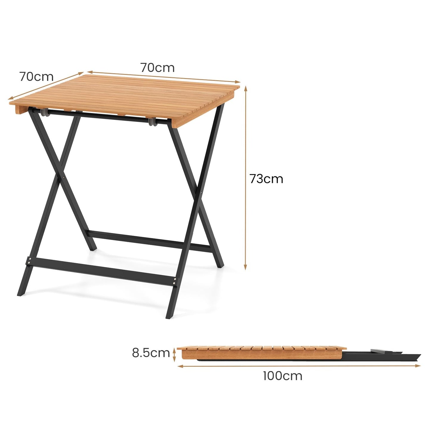 Folding Garden Table, Solid Acacia Wood Outdoor Dining Table with Slatted Top