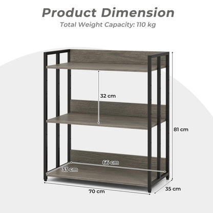 3 Tier Bookshelf with Adjustable Shelves and Metal Frame
