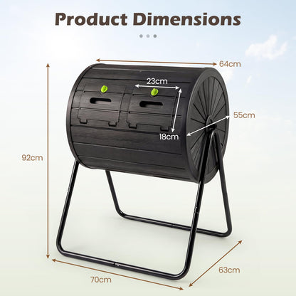 142 Large Outdoor Compost Tumbler with Dual Chambers