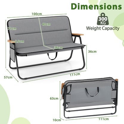 Double Camping Chair, 2-Person Folding Loveseat with Detachable Cushion