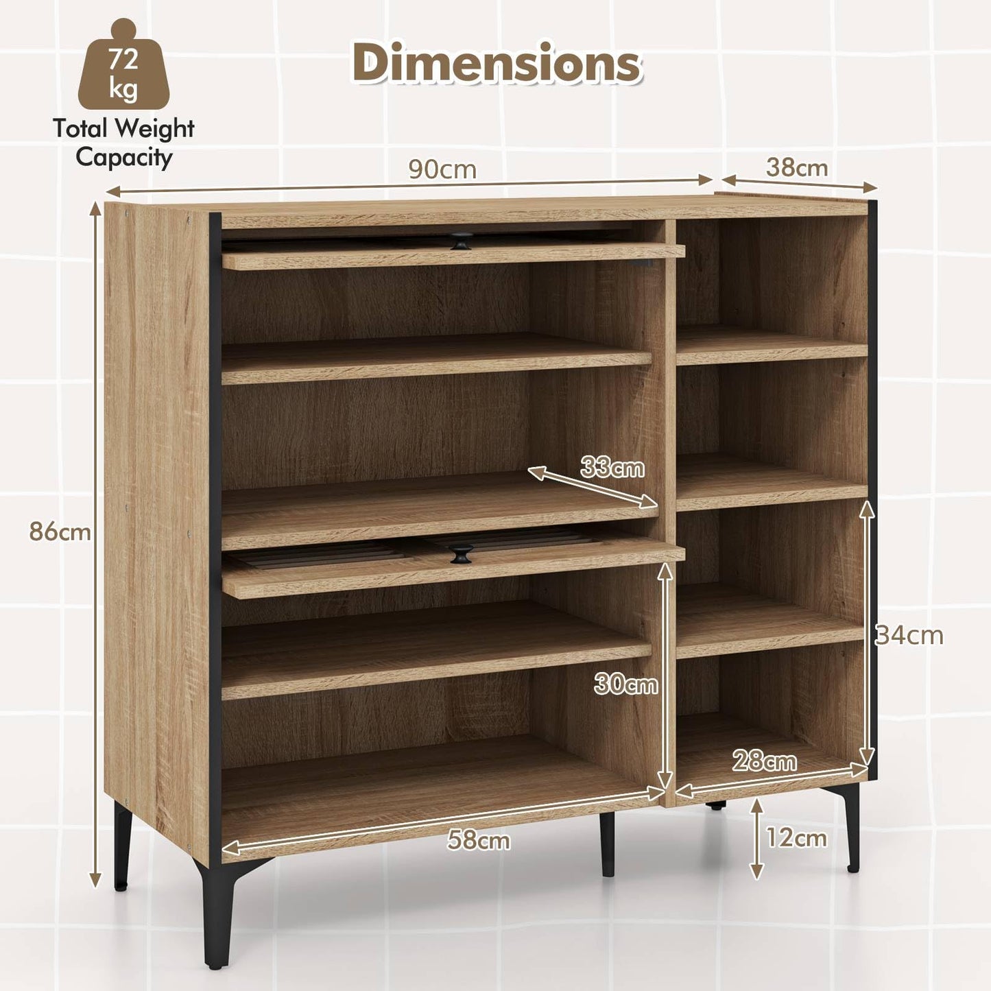 Freestanding Shoe Storage Cabinet Organizer with Flip Doors