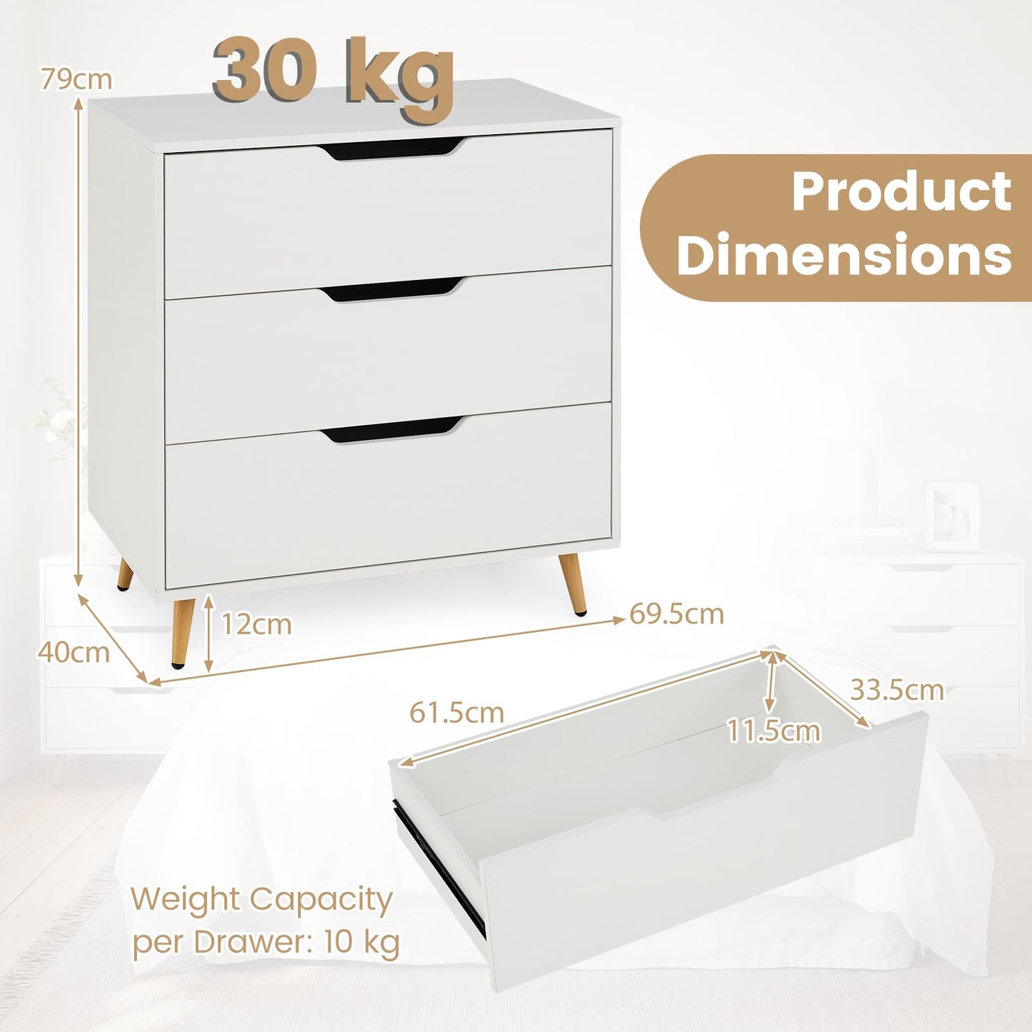 Wooden Nightstand with Anti Tipping Kits and Tall Storage for Living Room