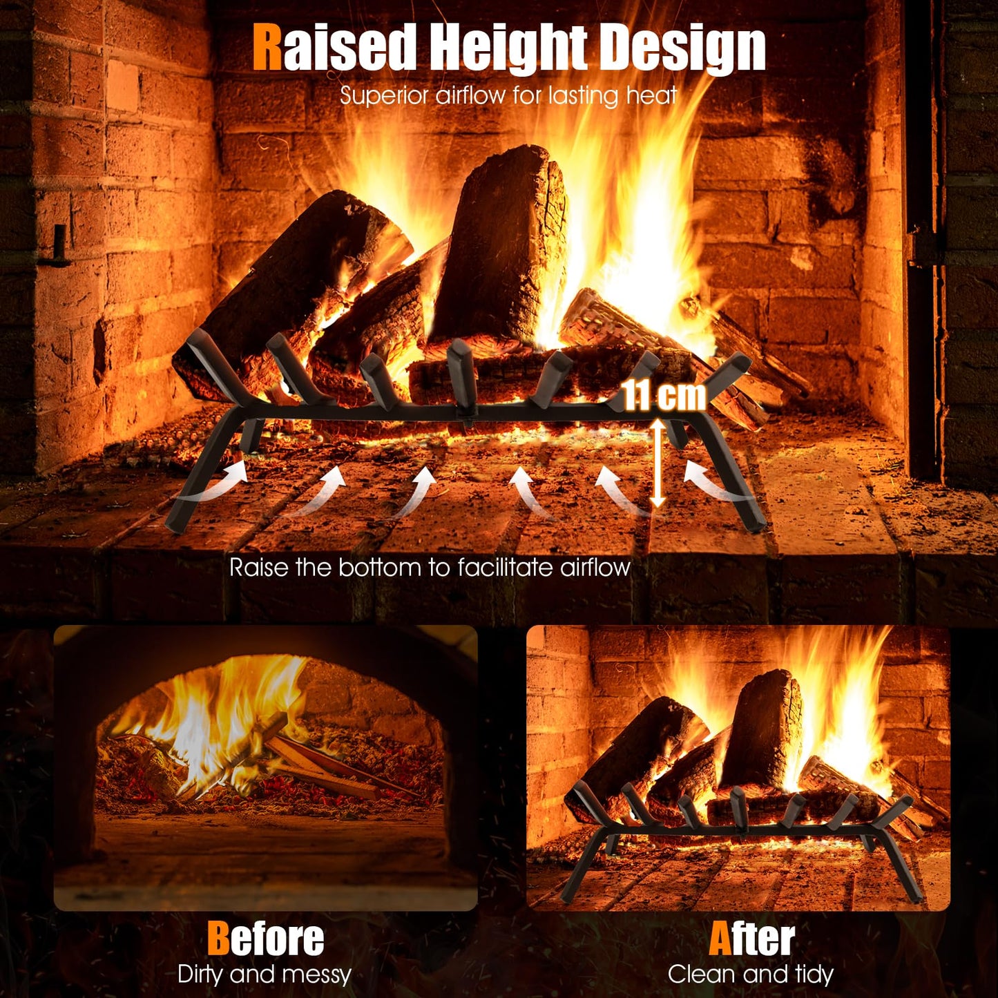GiantexUK 19'' Fire Grate, Heavy Duty Steel Firewood Log Holder, Indoor Outdoor Fireplace Coal Wood Storage Basket Shelf