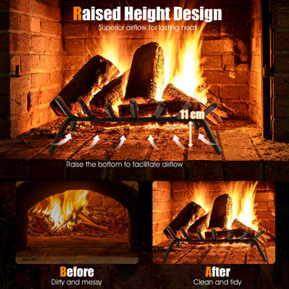 GiantexUK 19'' Fire Grate, Heavy Duty Steel Firewood Log Holder, Indoor Outdoor Fireplace Coal Wood Storage Basket Shelf