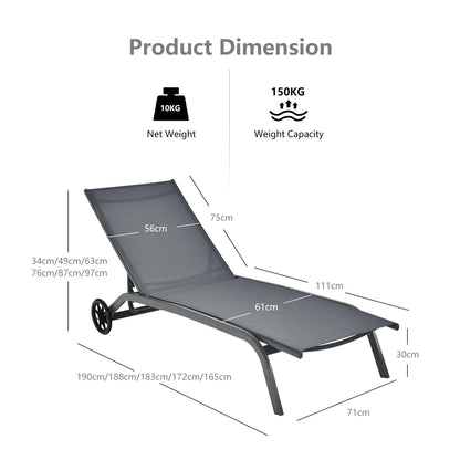 6 Positions Adjustable Chaise Lounge Deck Sunbed