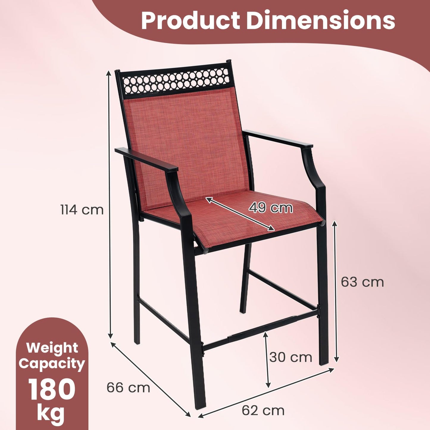 Fabric Outdoor Bar Stools Set of 2 with High Back Armrests & Footrest