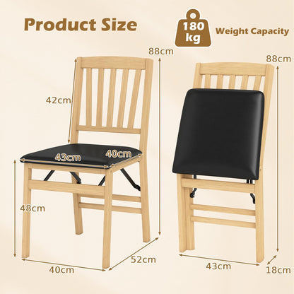 Folding Dining Chair Set of 2 with Rubber Wood Frame and Padded Seat