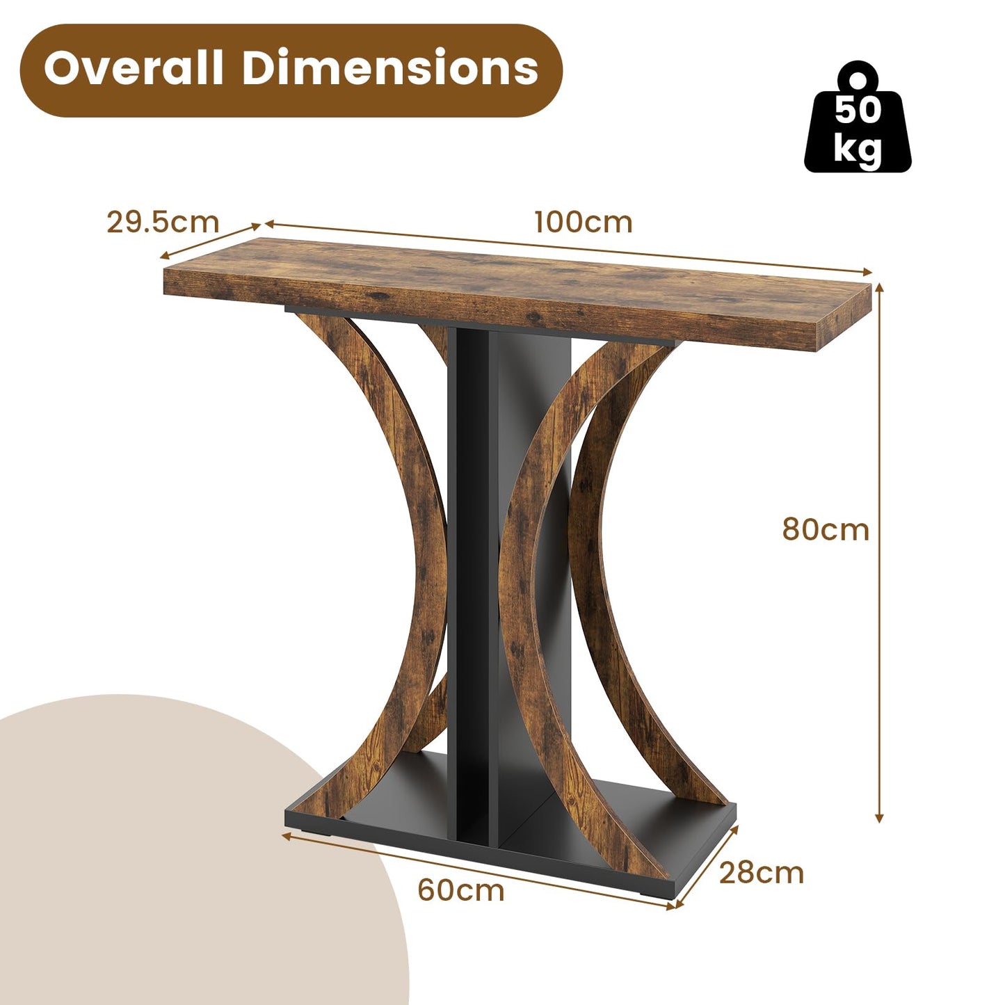 Console Table 100 cm Rectangular Entryway Table with Geometric Frame