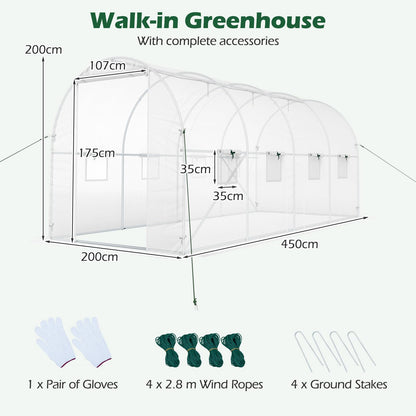 4.5 x 2 x 2 m Walk-in Tunnel Greenhouse for Outdoors Plant Hot House