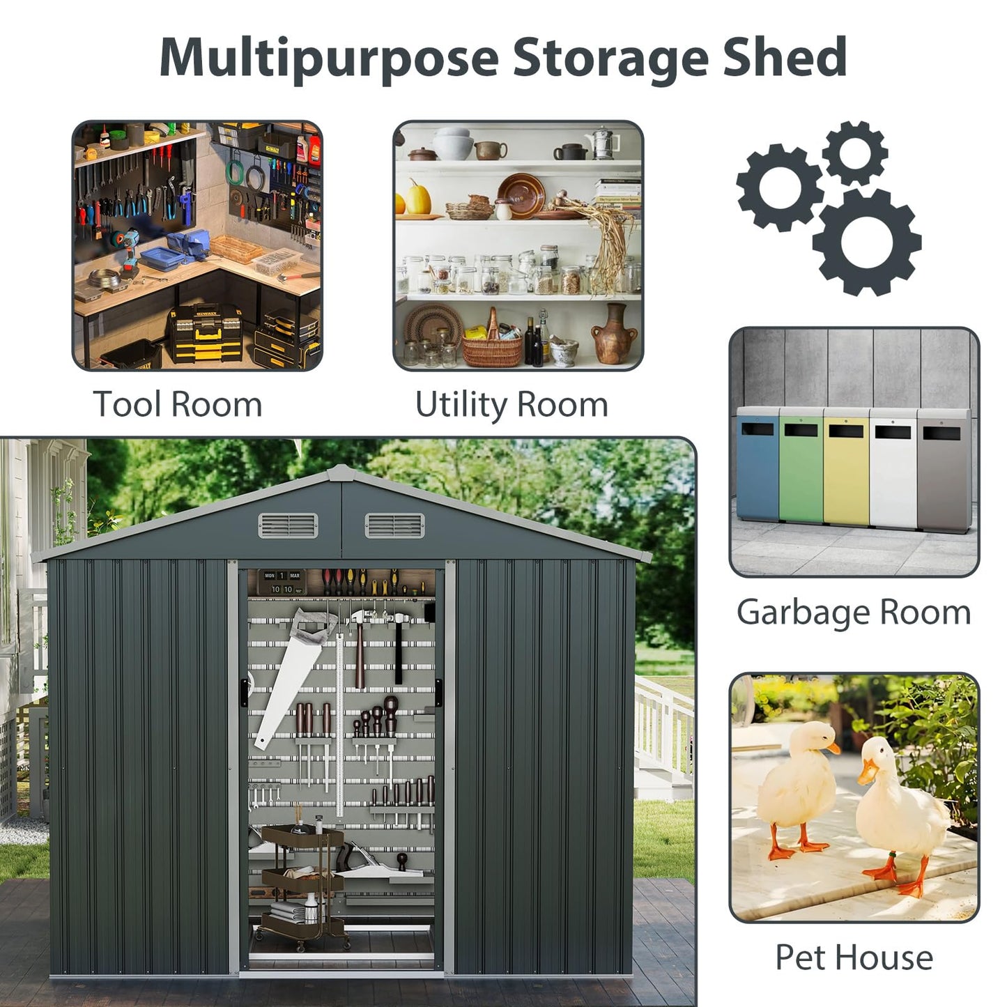 8x6FT Galvanized Metal Garden Shed Outdoor Lockable Tool Storage House