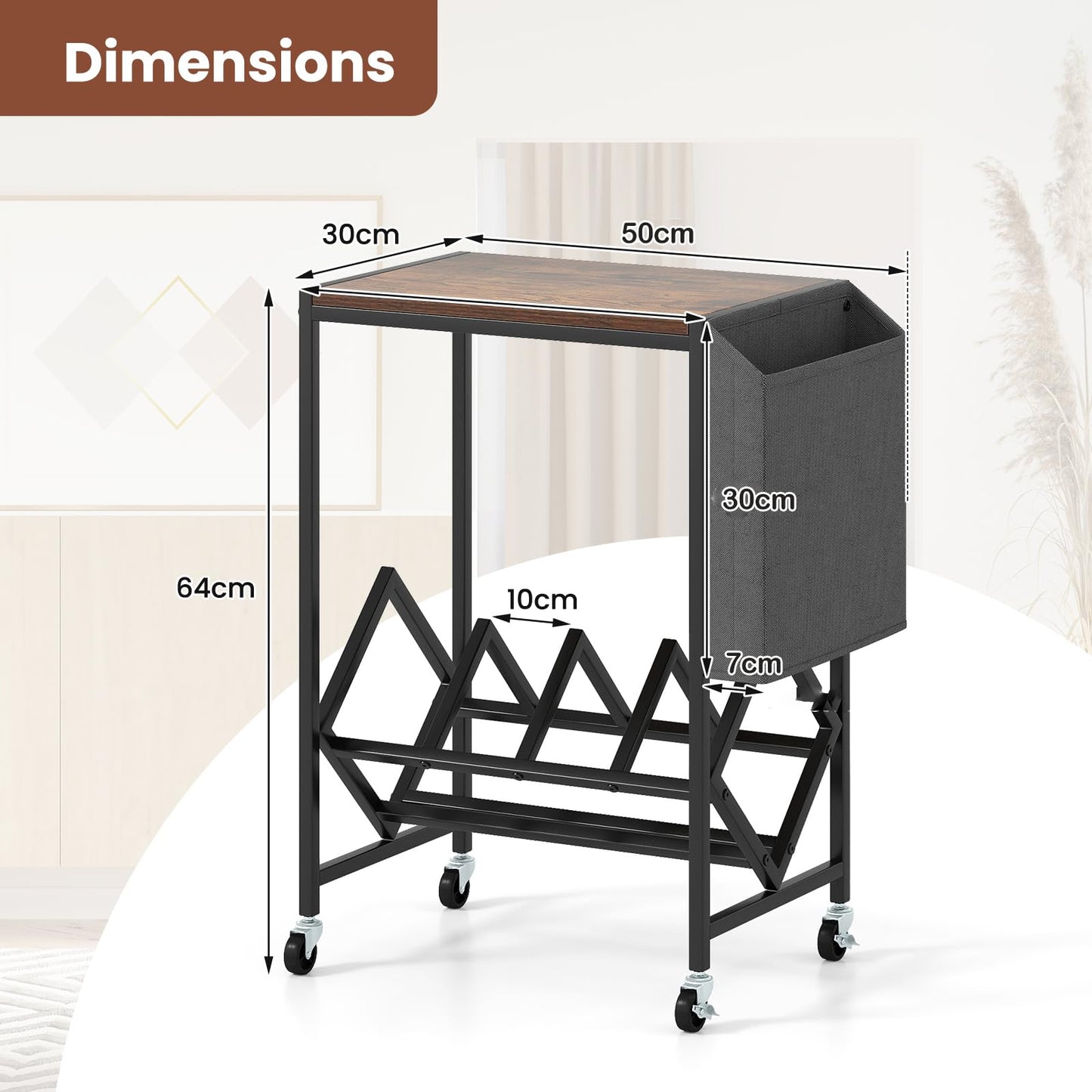 Record Player Stand, Rolling Turntable Stand End Sofa Side Table with Vinyl Shelf