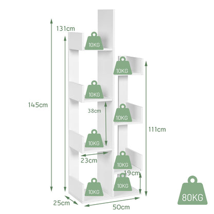 Giantex 8-Tier Tree Bookshelf Wooden Bookcase Storage Shelving Unit with Anti-Toppling Device
