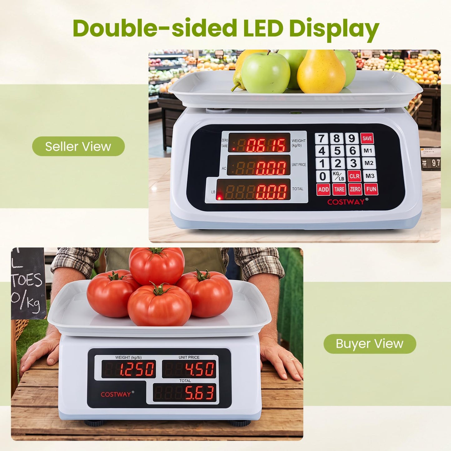 40kg Price Computing Scale with Dual-sided LED Display