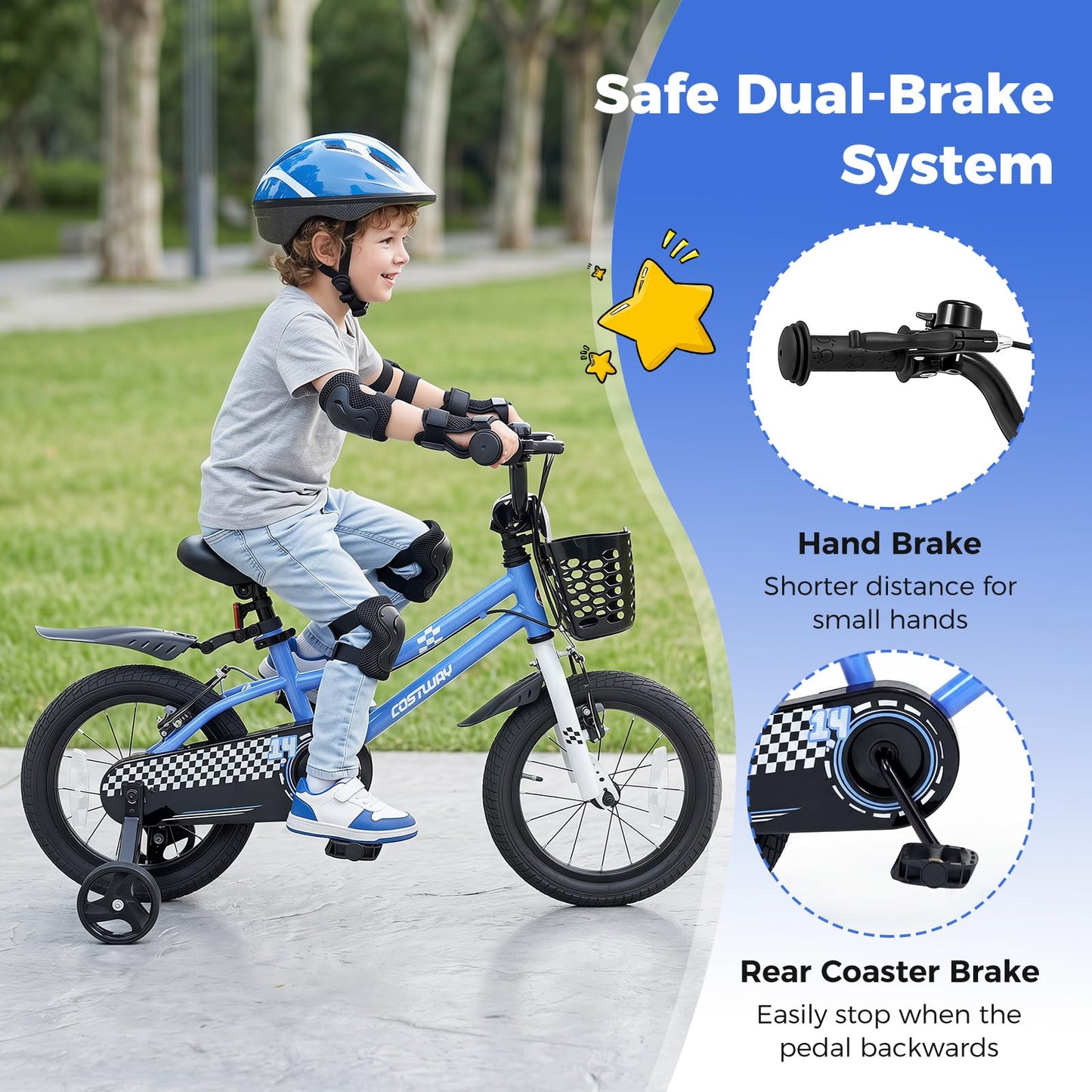 Kids Bike, Children's Training Bicycle | Toddler Bike with 2 Training Wheels, Removable Basket