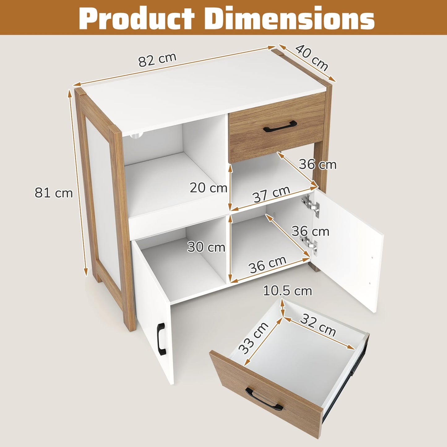 Wooden Buffet Sideboard with 2 Doors Drawer Open Compartments