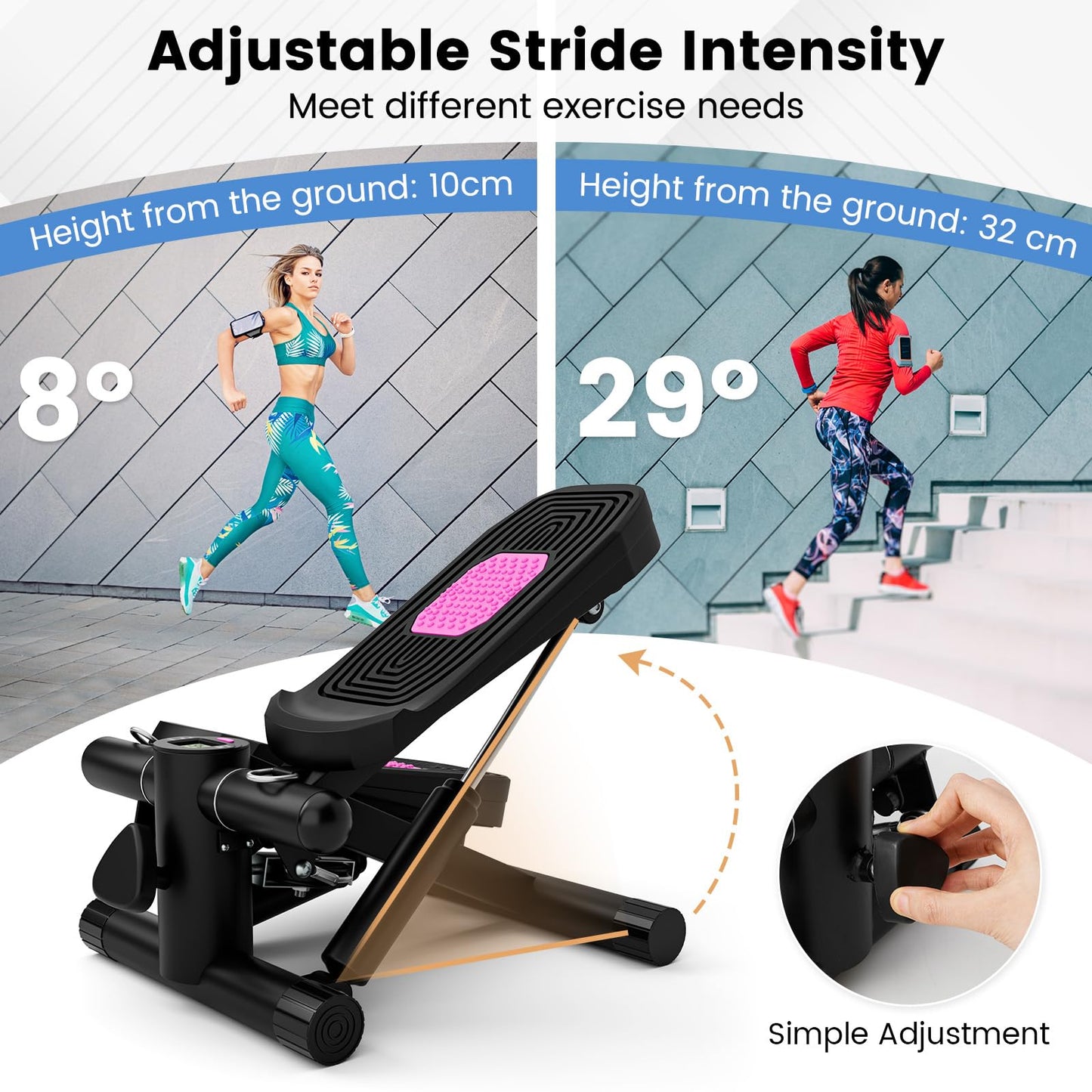 Mini Stepper for Workout Portable Hydraulic Stepper with Resistance Bands