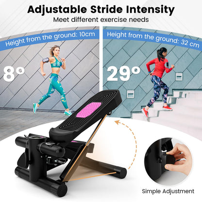 Mini Stepper for Workout Portable Hydraulic Stepper with Resistance Bands