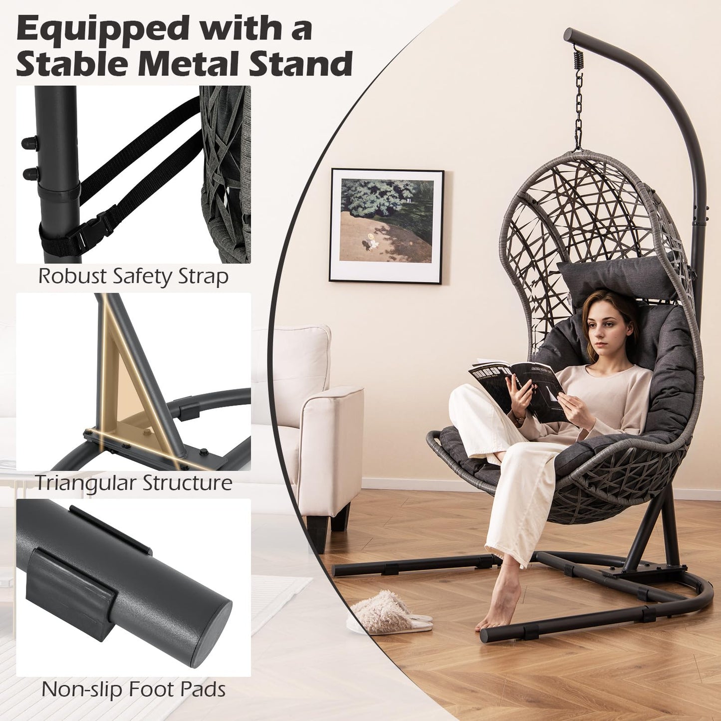 Swing Egg Chair with Stand for Garden Patio Yard Living Room