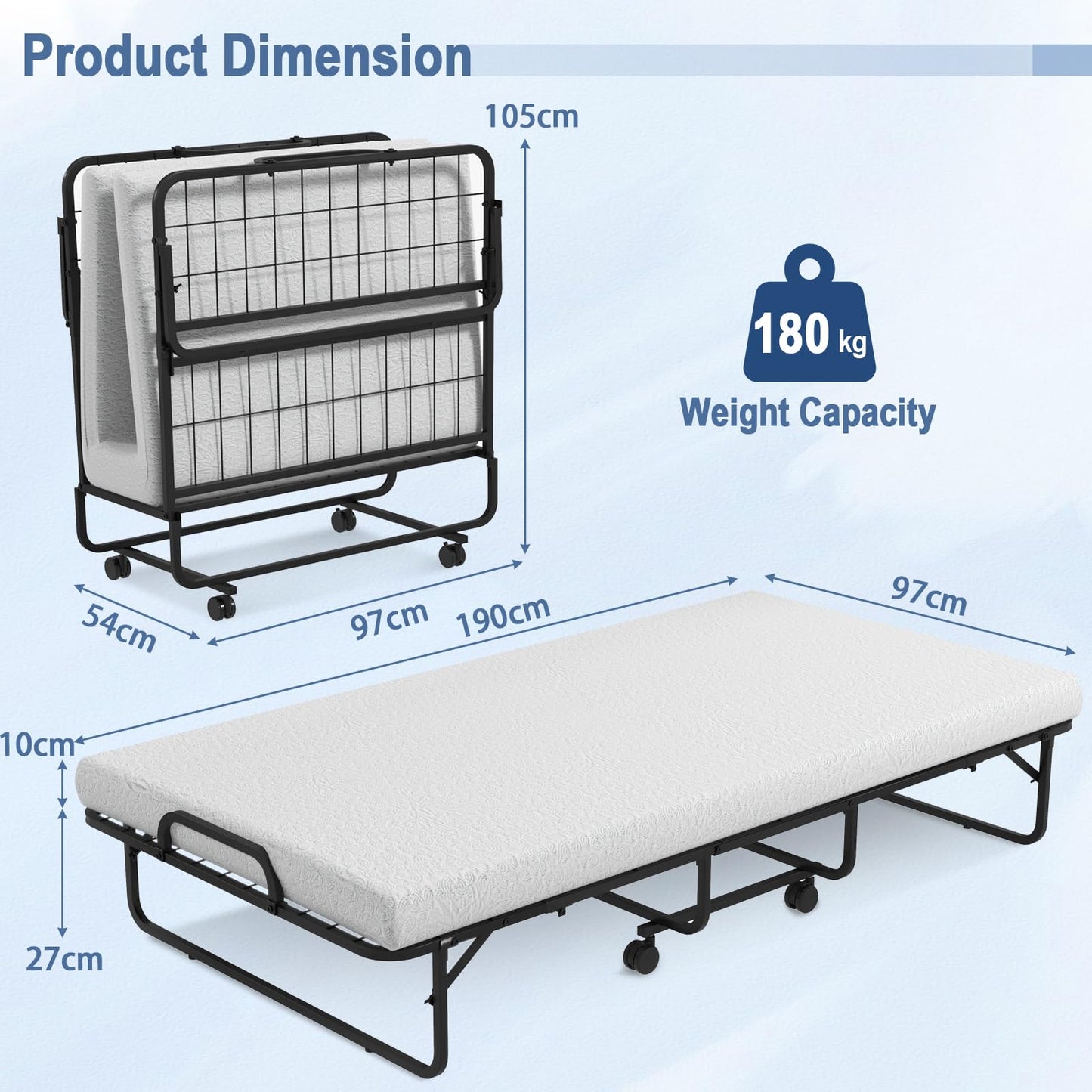 Folding Bed with 10 cm Mattress for Adults and Kids