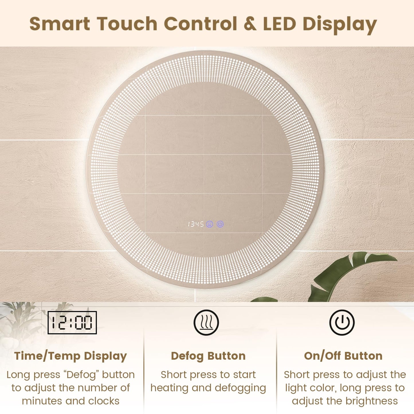 Wall-Mounted Vanity Makeup Mirror with 3-Color Dimmable Lights Touch Switch