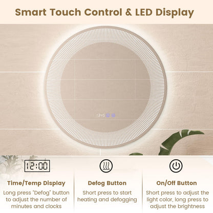 Wall-Mounted Vanity Makeup Mirror with 3-Color Dimmable Lights Touch Switch
