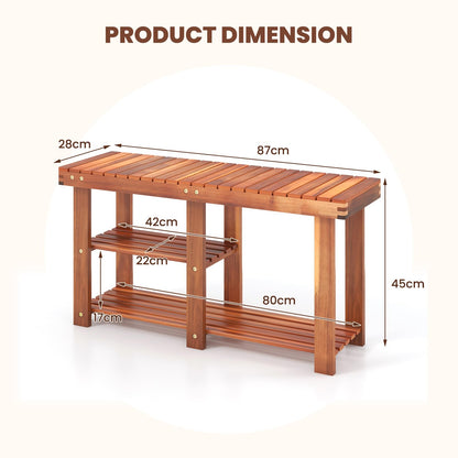 3-Tier Acacia Wood Shoe Rack Bench with Storage Shelf