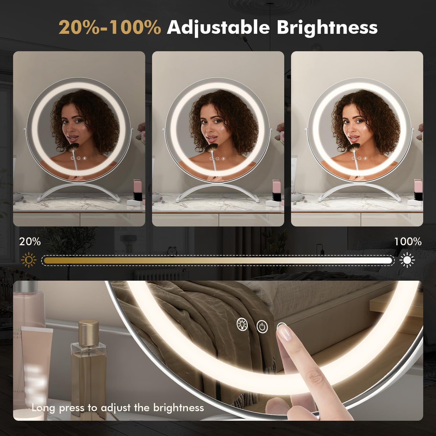 Makeup Vanity Mirror with Lights and Touch Screen with 360-Degree Rotation