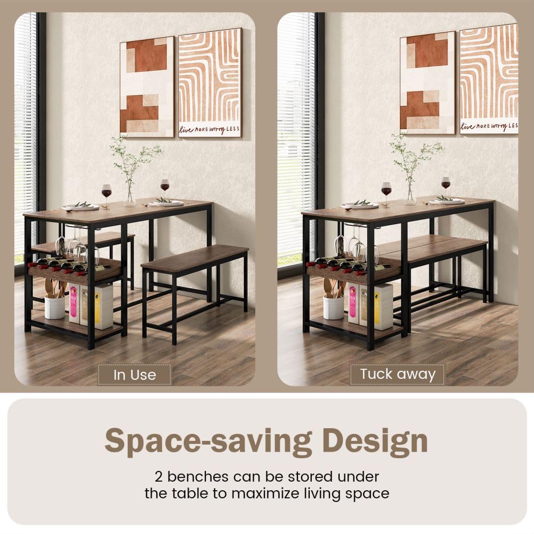 3PCS Dining Table and Benches Set