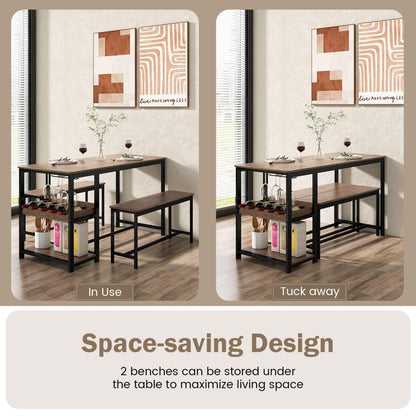 3PCS Dining Table and Benches Set