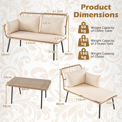 3-Piece Patio Furniture Set with Coffee Table and L-Shaped Sectional Sofa